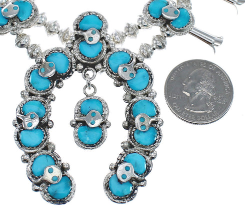 Zuni Turquoise Snake Squash Blossom Necklace And Earrings Set AX124758